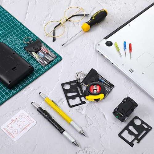 264 Pcs Mini Screwdriver Tape Keychain Set Multitool Pen Card Father's Gifts Bulk Mini Tool Set for Adult Men Dad (Yellow,Black)