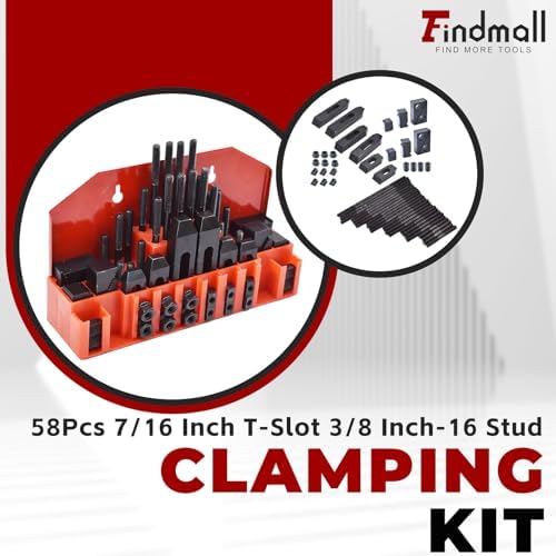 findmall 58 Pcs Pro-Series 7/16" T-Slot 3/8"-16 Stud Clamping Kit Hardened Hold Down Clamping Kit Fit for Bridgeport Mill