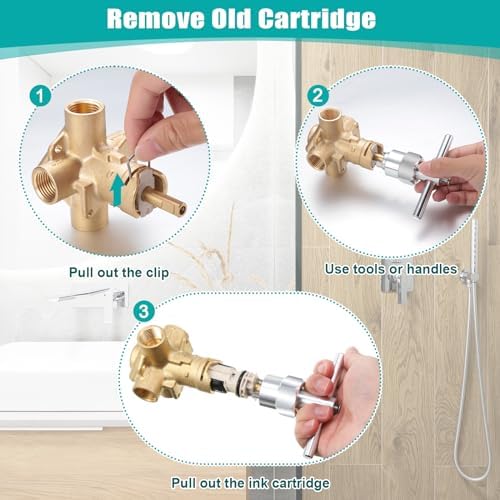Enhon 3 Pack 1222 Replacement Cartridge Compatible with Moen with Puller, Tub Shower Cartridge Replacement Kit Compatible with Posi temp Faucet, Shower Repair Tool