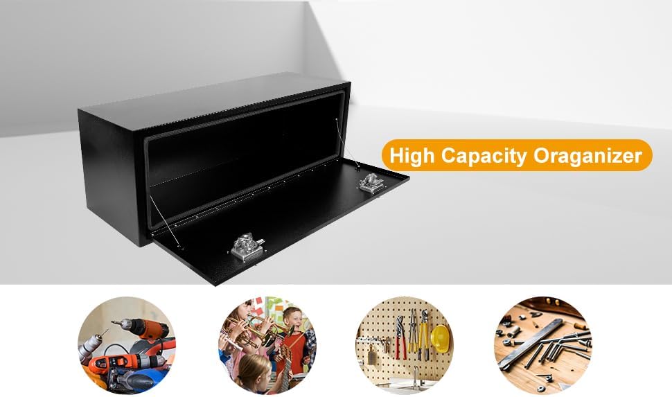 48 Inch Underbody Truck Box Steel Storage Tool Box,48 x 18 x 18 Tool Chest Organizer w/Lock and Keys For Pickup,Truck Bed, RV, Trailer,Heavy Duty Waterproof Black box