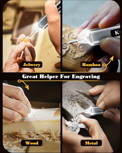Kaibced Cordless Engraving Pen with 48 Kits & LED Screen, 5-Speed Engraver Pen for Metal, Wood, Glass, Plastic & All Materials, USB Rechargeable Craft Gift for Teens, Adults and Beginners, Metallic