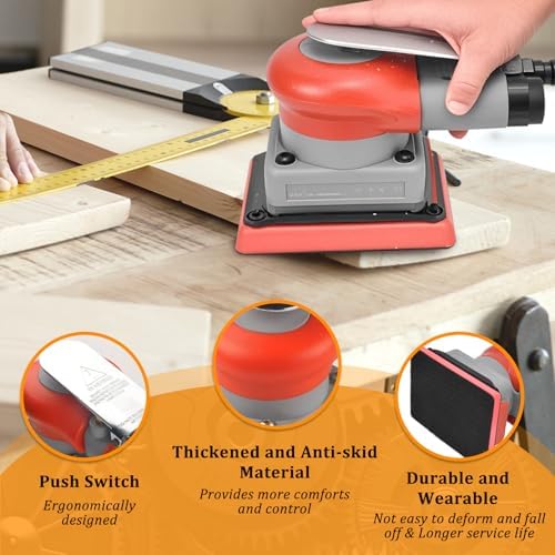 BTER Air Orbital Sander, 10000rpm 75x100mm Square Pneumatic Palm Sander, Sanding/Grinding/Polishing Professional Alloy Steel Pneumatic Sander for Wood, Composites, Metal, Car Beauty