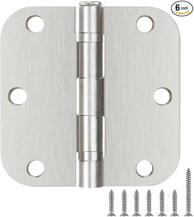6 Pack Door Hinges Brushed Nickel 3.5 Inch X 3-1/2"Durable No Squeak Rounded Integral Ball Bearing Satin Door Hinges for Interior Exterior Doors High End Loft Duplex Home Improvement House Renovation