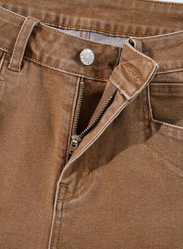 Sidefeel Women's Straight Leg Jeans High Waisted Stretchy Jeans Zimbaplatinum Wide Leg Ankle Denim Pants with Pockets