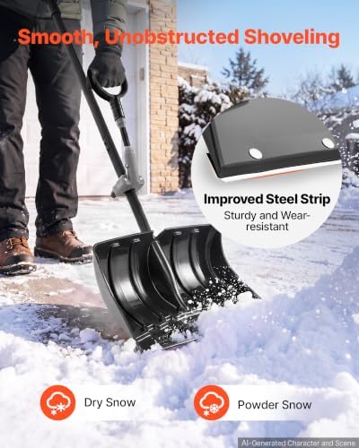 VEVOR 18" Poly Snow Shovel for Driveway with Assisted Handle
