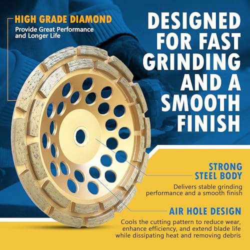 7" Diamond Grinding Wheel for Concrete 24 Dbl Row Segments 7/8"-5/8"