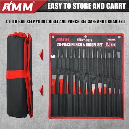 AMM 28-Piece Punch and Chisel Set, Heavy Duty Cr-V for Metal