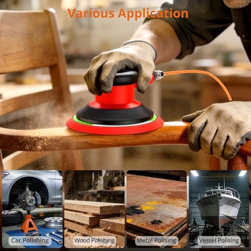 Proster 6" Air Orbital Sander Lightweight 12000 RPM Variable Speed 20pc Kit