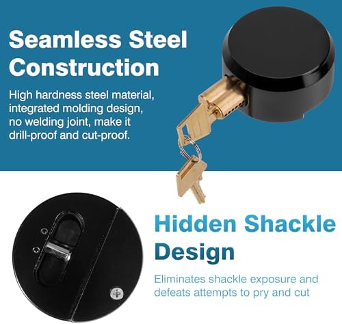 IRONWALLS Black Hidden Shackle Padlock 2 Pack, 73mm/2-7/8” Puck Lock Keyed Different with Hasp, 4pcs Keys & Fixing Screws, Heavy Duty Steel Padlocks for Doors, Trucks, Gates, Trailer