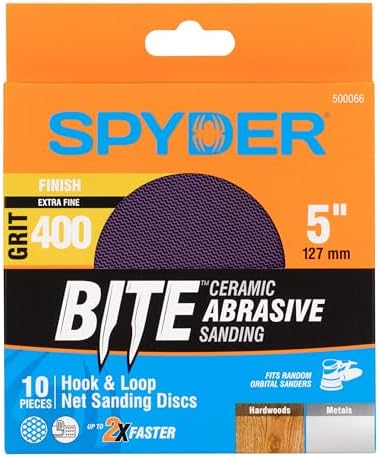 Spyder 10-Pack 400 Grit Sanding Discs, Ceramic Net, 5-Inch Hook and Loop, for Random Orbital Sander (500066)