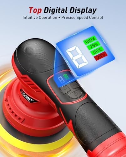 6 Inch Cordless Car Buffer w/ 2×4.0mAh Batteries, Digital Display