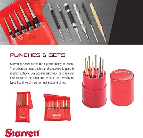 Starrett Drive Pin Punch Set, 1/16"-5/16" Dia, 4" Length, Set of 8