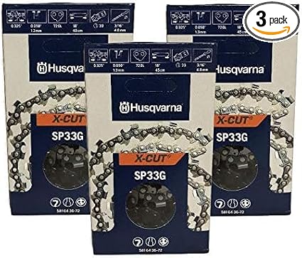 Husqvarna 581643672 SP33G X-Cut .325 .050 72 DL 3 Pack 18 Inch Semi-Chisel Chainsaw Chain