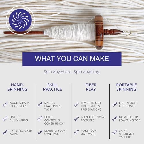 Revolution Fibers Premium Artisan Top Whorl Drop Spindle for Beginner & Advanced Hand Spinning - 11 inch Shaft | 3.25 inch Whorl Diameter | Multi-Wood Satin Finish | Spin Roving into Yarn