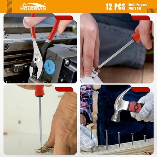 12-Piece Household Hand Tool Set with Toolbox – Heavy Duty CRV Pliers, Adjustable Wrench, Rubber Mallet & Claw Hammer for Home, Garage, Automotive & DIY Projects