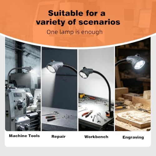 Magnetic Work Light, Flexible Gooseneck Work Light with Rotatable Lamp Head and Adjustable Magnetic Base, Workshop Tool Light or CNC MlilingDrill Press Sewing Machine Industrial Lighting,18W