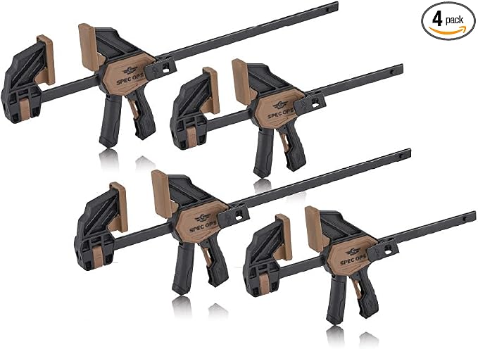 Spec Ops Tools Bar Clamps for Woodworking, Medium and Large One-Handed Trigger Clamp and Spreader Set, Heavy Duty, Mixed Pack of 4