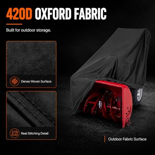 Snow Blower Cover for Columbia C 224 2014–2018, 420D Oxford Snowblower Storage Cover with Drawstring Closure, Buckle Straps for Walk-Behind Snow Throwers
