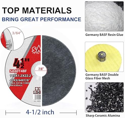SALI 50 Pack Cut Off Wheel 4 1/2 Inch Cutting Wheels 4-1/2" x 3/64" x 7/8" Professional Cutting Stainless Steel, Angle Grinder Cutting Wheel,Cutting Discs with Aggressive Cutting Upgrade (4.5in, 50)