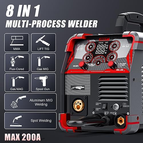 AWT LED Digital Display 200A MIG Welder,8 in 1 Welding Machine 110V/220V