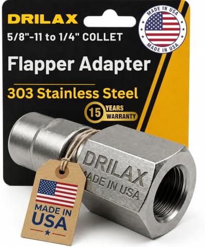 Drilax 5/8"-11 to 1/4" Collet Flapper Adapter – Convert Angle Grinder to Die Grinder – Fits Carbide Burrs, Flap Wheels, Sanding & Polishing Tools – 303 Stainless Steel, Made in USA