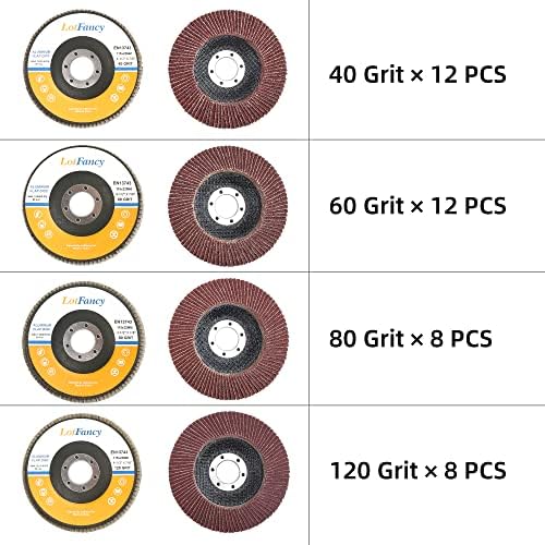 LotFancy 40PCS Flap Discs 4 1/2 for Angle Grinder, 4.5 x 7/8 Inch Sanding Disc 40 60 80 120 Grit, Grinding Wheels Welding Tools, Aluminum Oxide Abrasive, Type 27