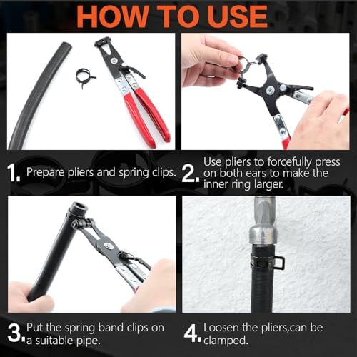 352Pcs Spring Band Hose Clamp Kit, 6-25mm 15 Sizes 65Mn Carbon Steel with Swivel Jaw Pliers & Removal Tool for Fuel Line, Coolant, Vacuum, Radiator, Silicone Hose - Automotive, Marine, DIY