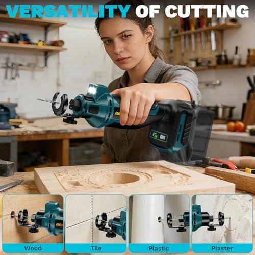 Cordless Drywall Cut-Out Tool Compatible with Makta 18V Battery, 3 Speed Adjustable Brushless Rotary Saw with Up to 30000 RPM, Compact Spiral Saw Kit for Wood,Drywall,Tiles,plastic (Tool Only)