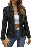 Mina Self 2026 Fall Women's Open Front Tweed Blazer,Plaid Fitted Jacket