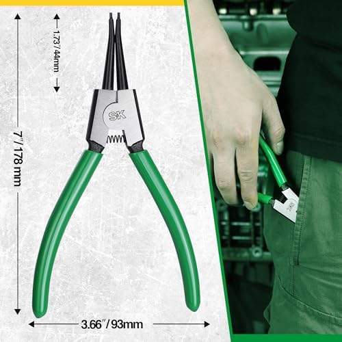 SK 7-Inch Snap Ring Pliers, External Circlip Pliers with Straight Jaw