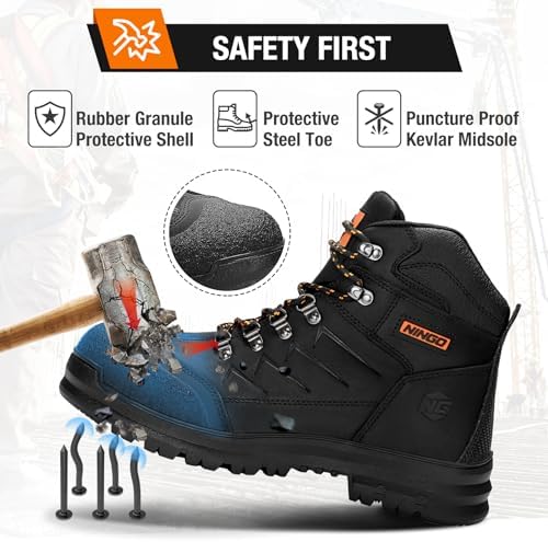 NINGO Steel Toe Work Boots for Men, Oil & Slip Resistant Construction Boots