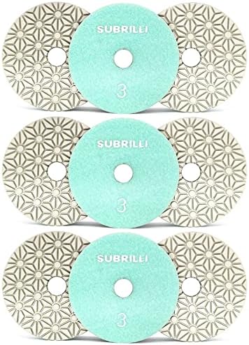 4" Dry/Wet 3 Step Diamond Polishing Pads 9-Pcs Step 3 for Granite Marble Quartz Concrete