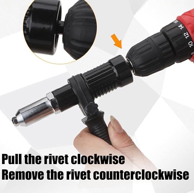 Professional Electric Rivet Gun Adapter Kit, Alloy Steel Riveter Gun Adapter Kit, Rivet Drill Tool with 4 Rivet Heads, for Cordless Screwdrivers and Drills,1pc