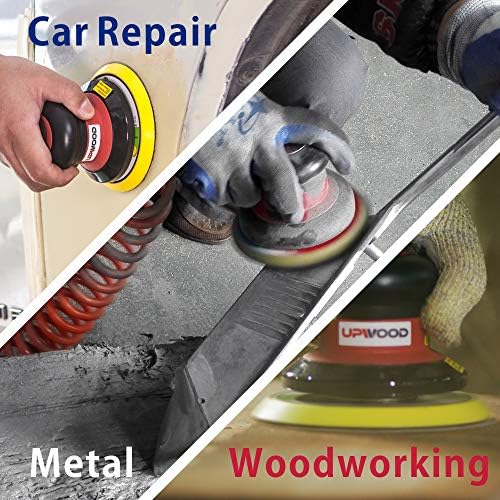 6 inch Air Random Orbital Sander, MAX 12000 RPM 3/16" Orbit Heavy Duty Dual Action Pneumatic Palm Sander, for Auto Body Woodworking Metal, with 10 Sandpapers & Extra Backing Pad