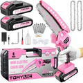 Mini Chainsaw 6-Inch Battery Powered - Pink Cordless Electric Handheld Chainsaw with 2 Rechargeable Batteries - 21V Small Power Chain Saws Battery Operated for Tree Trimming Wood Cutting