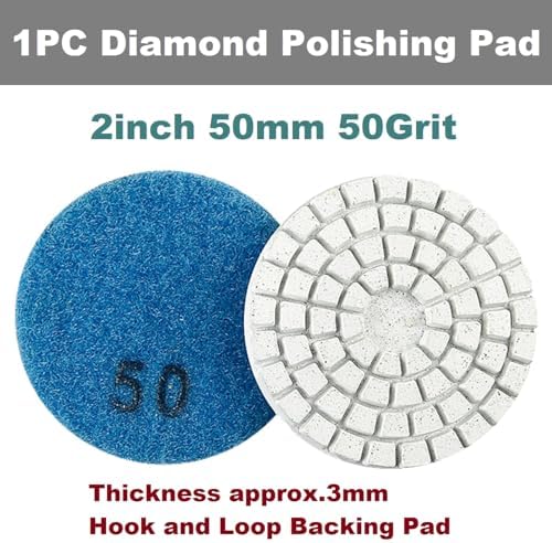 Diamond Polishing Pad, 2 inch 50 mm 50 Grit Sanding Discs for Grinder & Polisher, Hook and Loop Backing Pad for Grinding Buffing Granite Marble Concrete Stone (1 Piece)