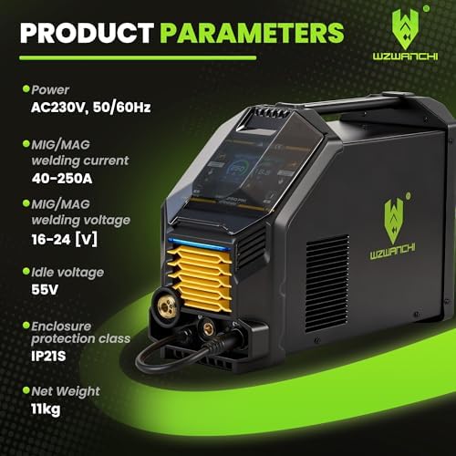 250A MIG Welder Gas, Mutil-process Aluminum MIG Welder with Clear LCD Display Gas MIG/Flux Core MIG/Lift TIG/ARC/Spot/Spool Gun 6 In 1 Wire Welder, 45° Beveled