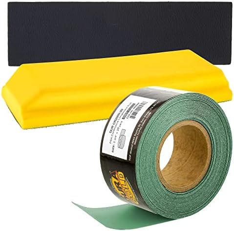 Dura-Gold Pro Series Rectangle 10" x 2-3/4" Hand Sanding Block Pad with Hook & Loop Backing and PSA Adapter Pad & 2000 Grit Green Sandpaper Roll, 2-3/4" Wide, 20 Yards Long