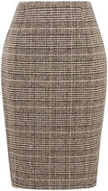 IDEALSANXUN Plaid Skirts for Women Fall Winter Knee Length Pencil Wool Skirt with Slit
