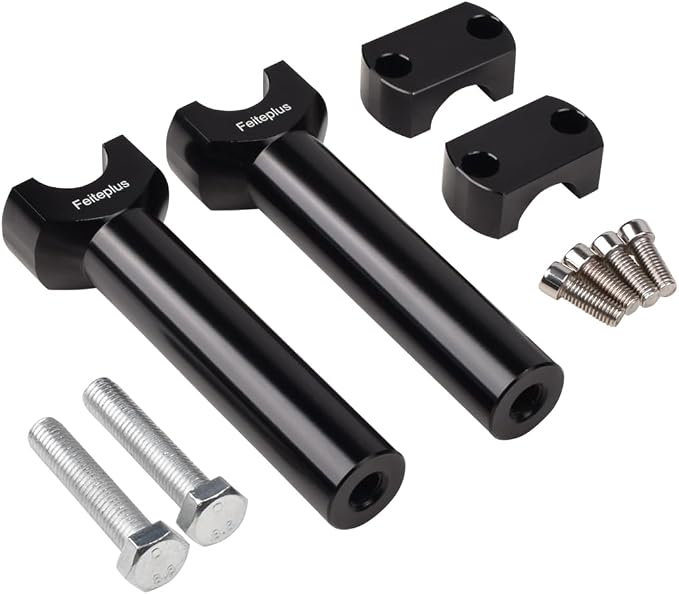 1" Handlebar Bar Risers Motorcycle Bar Clamps For Streetbob, Goldfire Straight One Piece Tall Handle Bar Riser Extension Kit Compatible With Harley, 5.51" Raise, Black
