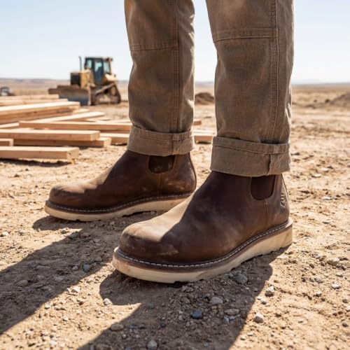 SUREWAY Men's 6-Inch Slip-On Chelsea Work Boots, Soft Toe Leather Boots