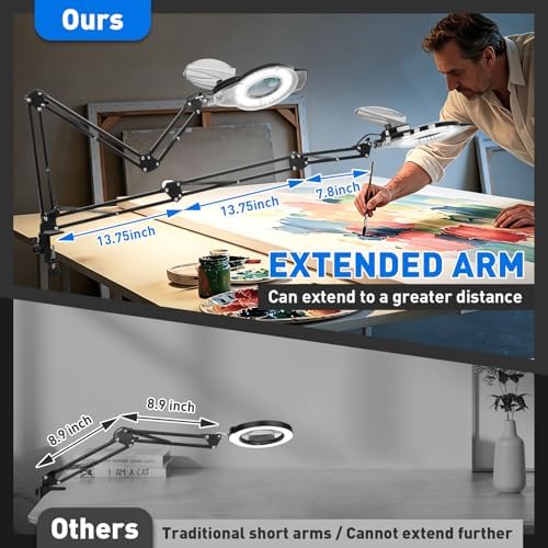 KIRKAS LED Magnifying Lamp with Clamp, 2,200 Lumens Dimmable 35in 12X