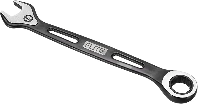 HARFINGTON Ratcheting Combination Wrench 18mm Stubby Wrench Metric High Carbon Steel Double 12-Point Box Open-Ended Ratchet Spanner Tool for Household Garage Workshop Auto Repairs, Black