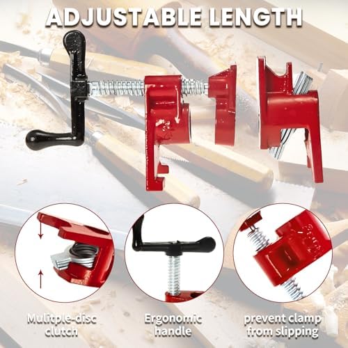 4 Pack 3/4'' Pipe Clamps for Woodworking with Foot Design Wood Gluing Pipe Clamp Fixture Set Heavy Duty Cast Iron For Woodworking, Carpentry, Home Improvement, and DIY Jobs