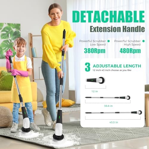 YKYI Electric Spin Scrubber, Cordless Power Cleaning Brush with Long Handle