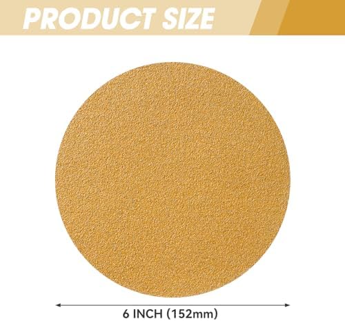 CowboyBOB 100 PCS 6 Inch Gold PSA Sanding Discs 60 Grit Self Adhesive Sticky-Back Sandpaper for DA Sander Finishing Abrasive Sand Paper Woodworking Wood Metal Sanding Disc Roll