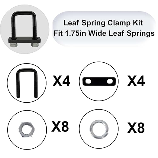 4 Pack Square U-Bolt for Trailer- Fits 1.75 Inch Wide Leaf Springs, Galvanized Steel Clamp Set, Secure Fit for Truck, Boat and Trailers, Black