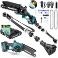 2-in-1 Pole Saws for Tree Trimming, Mini Chainsaw Cordless 6 Inch with 15 FT Max Reach, Electric Pole Saw with 2*21V Batterys, Auto-Oil Brushless Branch Cutter for Tree Trimmer Pole Saw Blue