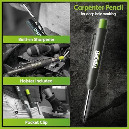 Tracer Complete Deep Hole Marking Kit - Includes Double-Tipped Long Head Deep Hole Permanent Marker and Deep Hole Construction Pencil with 6 Replacement Lead Dispenser Site Holster