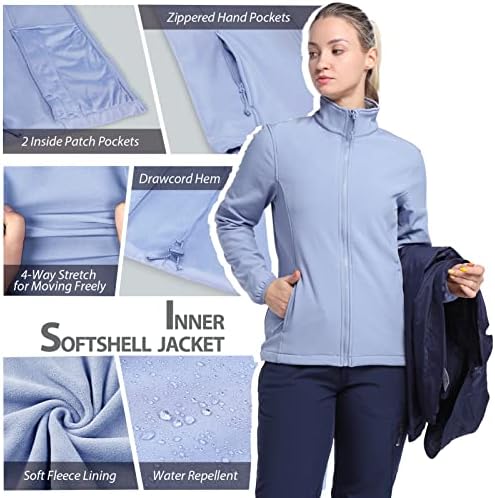 33,000ft Women's 3 in 1 Hooded Rain Jacket Waterproof Softshell Ski Coat